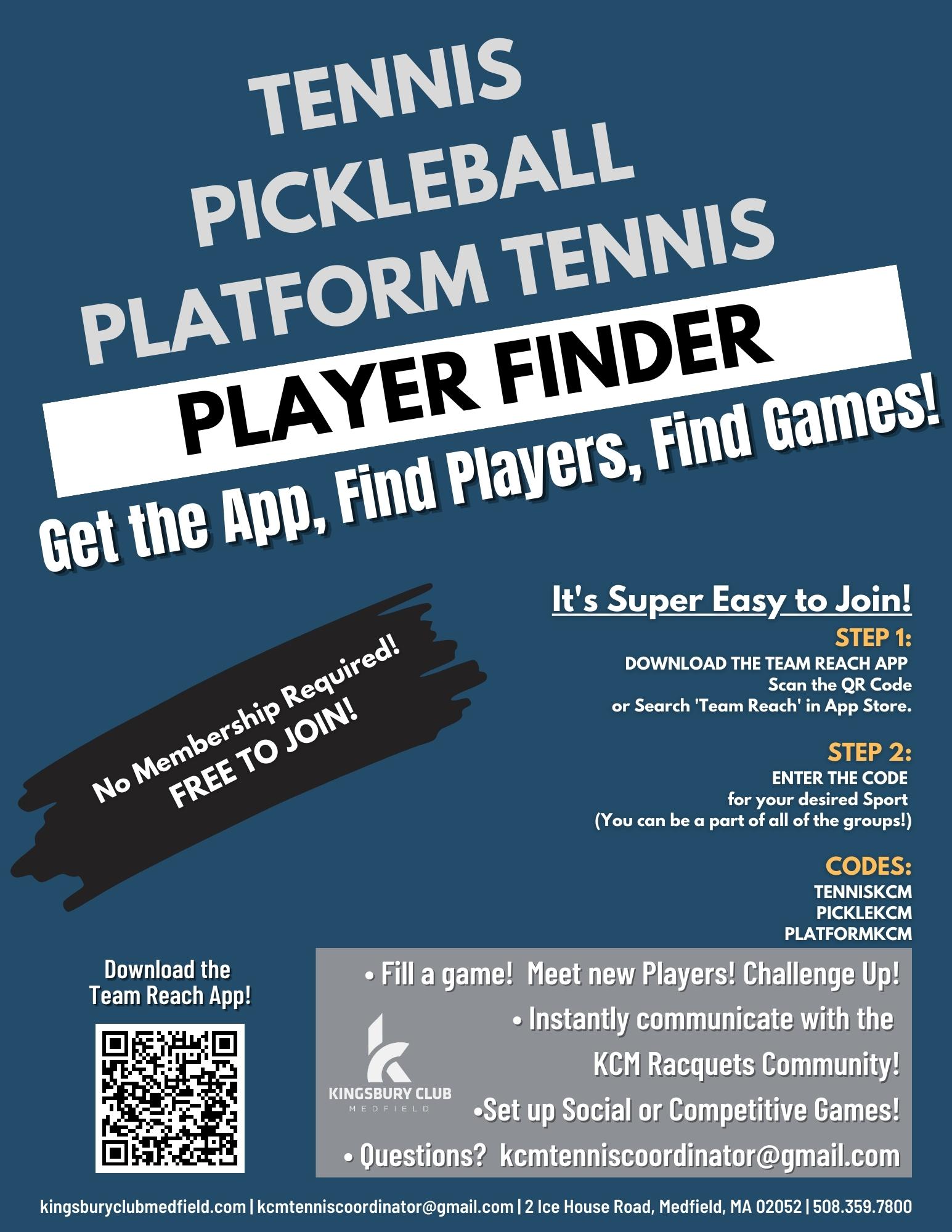 Racquets Player Finder Flyer 1