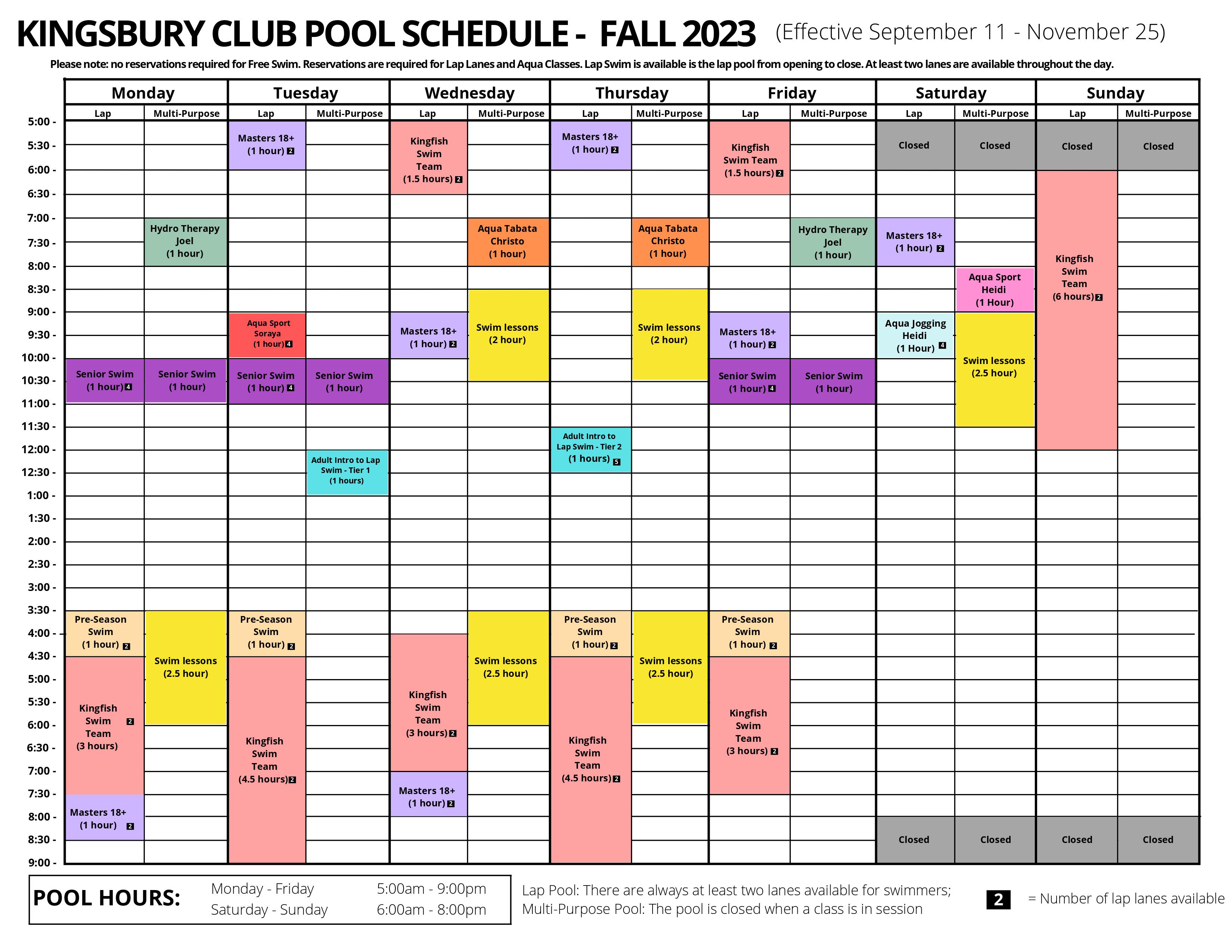 Pool Schedule Spring 2023